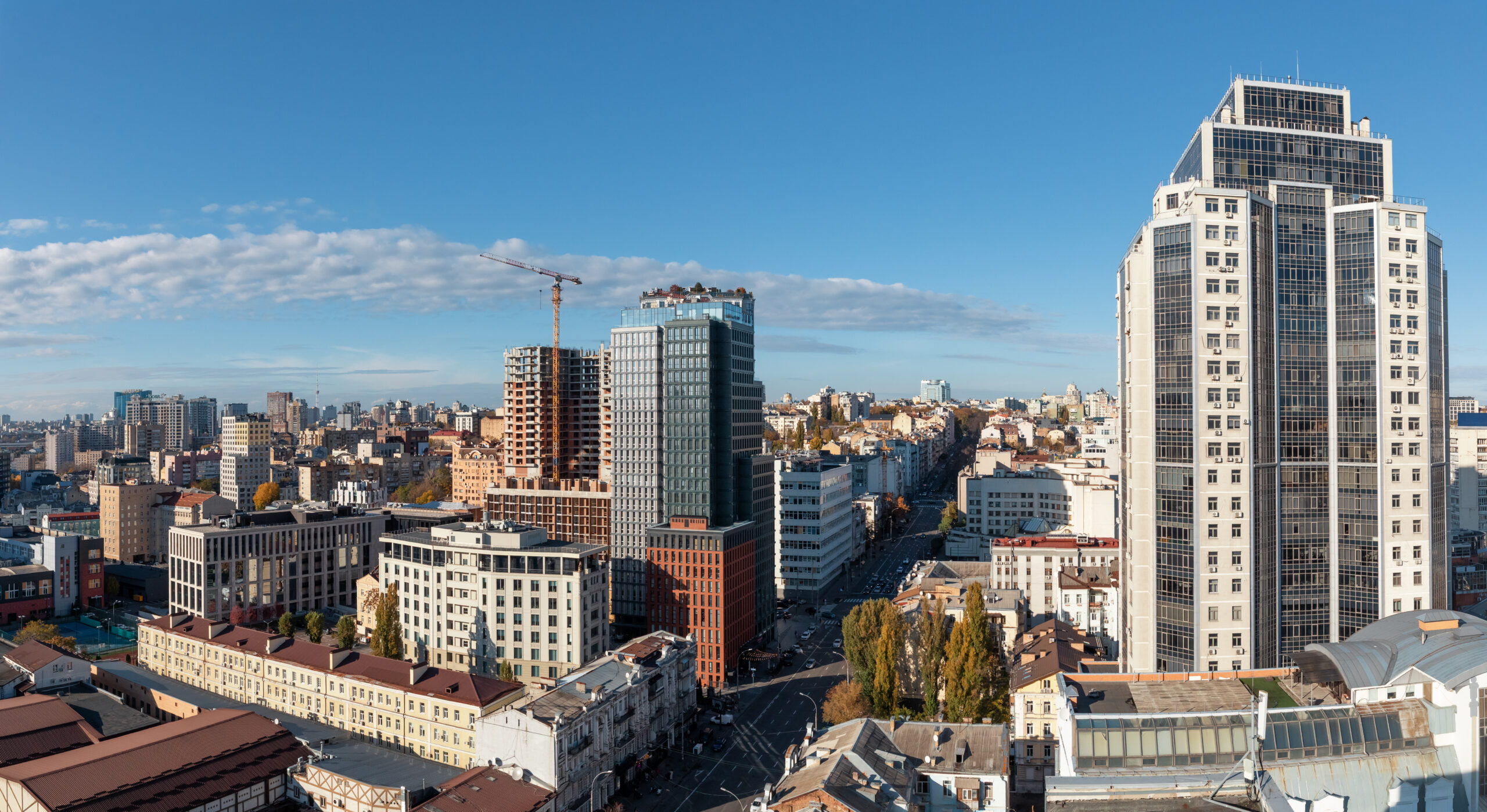 Panoramic urban view of street.