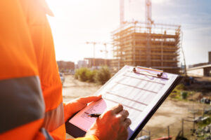 OSHA Inspection Worker At Construction Site.