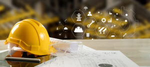 Engineer architect industry using tablet construction site.