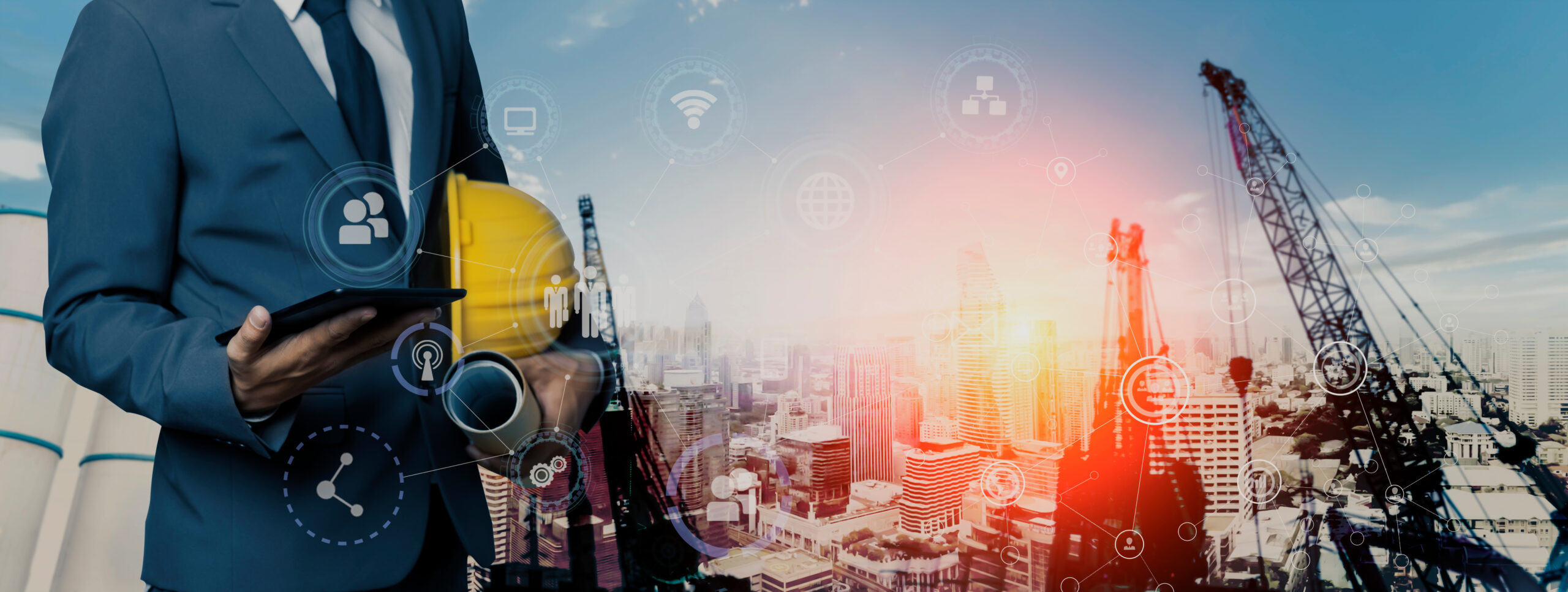 construction with technology icons